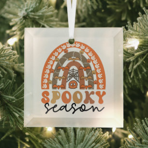 Spooky Season Halloween Rainbow Fall Glass Ornament