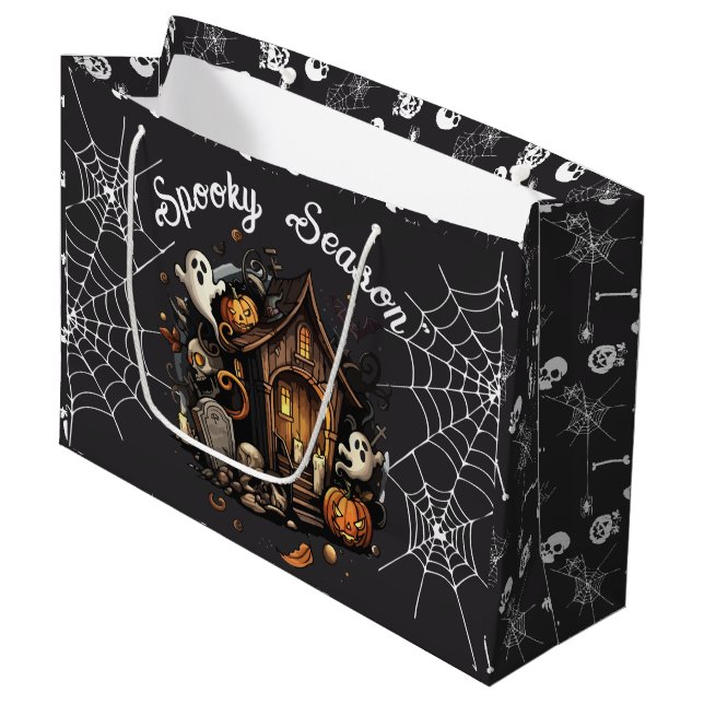 👻 Spooky Season Haunted House black Gift Bag 🎃 (Front Angled)