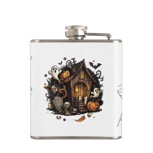 Spooky Season Haunted House Halloween Flask