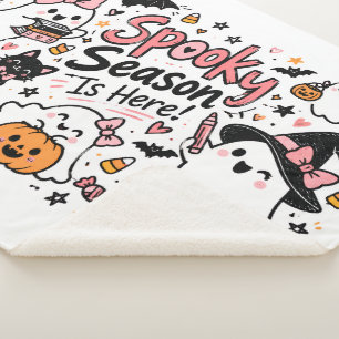 Spooky Season Is Here Halloween Whiteboard Doodle  Sherpa Blanket