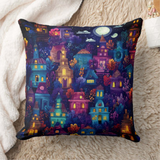 Spooky Season Neighbourhood at Night Throw Pillow