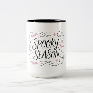 Spooky Season Pink Bat Ghost Two-Tone Coffee Mug