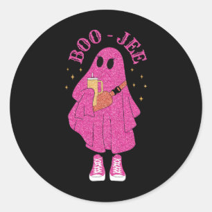 Spooky Season Pink Ghost Halloween Costume Boujee  Classic Round Sticker