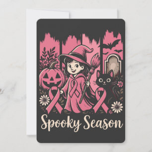 Spooky Season Pink Ribbon – Cute Halloween Witch Invitation