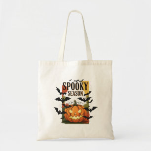 Spooky Season Pumpkin & Bats Fall Halloween Tote Bag