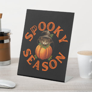 Spooky Season Pumpkin Cat Pedestal Sign