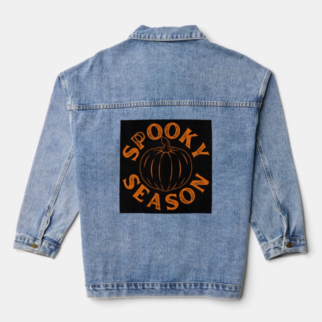 Spooky Season Pumpkin  Denim Jacket (Back)