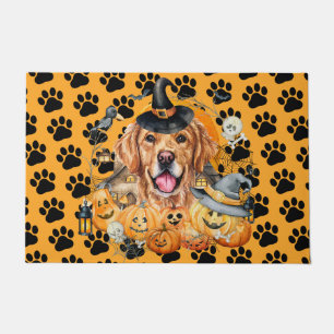 Spooky Season Pumpkin Golden Retriever Halloween Doormat
