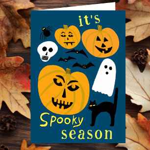 Spooky Season Pumpkins Ghost Bat HAPPY HALLOWEEN Card