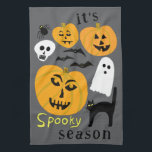Spooky Season Pumpkins Ghost Bat HAPPY HALLOWEEN Kitchen Towel<br><div class="desc">Decorate your kitchen with this cool art towel. Makes a great Halloween,  housewarming,  birthday or wedding gift! 
You can customize it with your own text too or change the colours.
Check my shop for lots more colours and patterns!</div>