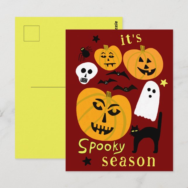 Spooky Season Pumpkins Ghost Bat HAPPY HALLOWEEN Postcard (Front/Back)