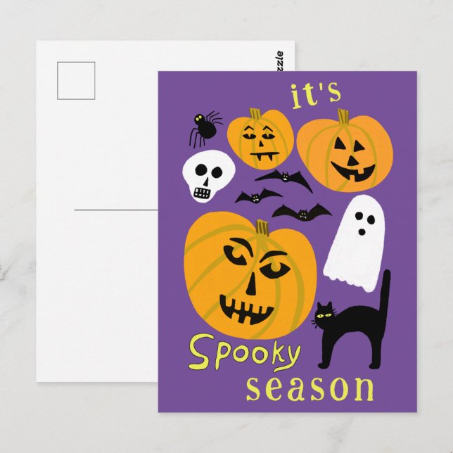 Spooky Season Pumpkins Ghost Bat HAPPY HALLOWEEN Postcard (Front/Back)