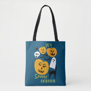 Spooky Season Pumpkins Ghost Bat HAPPY HALLOWEEN Tote Bag
