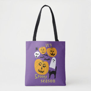 Spooky Season Pumpkins Ghost Bat HAPPY HALLOWEEN Tote Bag