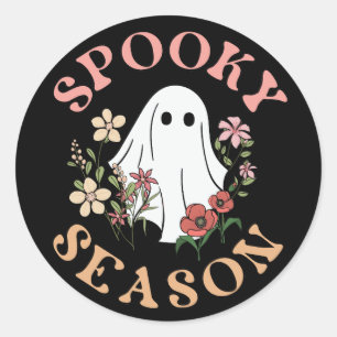 Spooky Season Retro Halloween Groovy Ghost Black Classic Round Sticker
