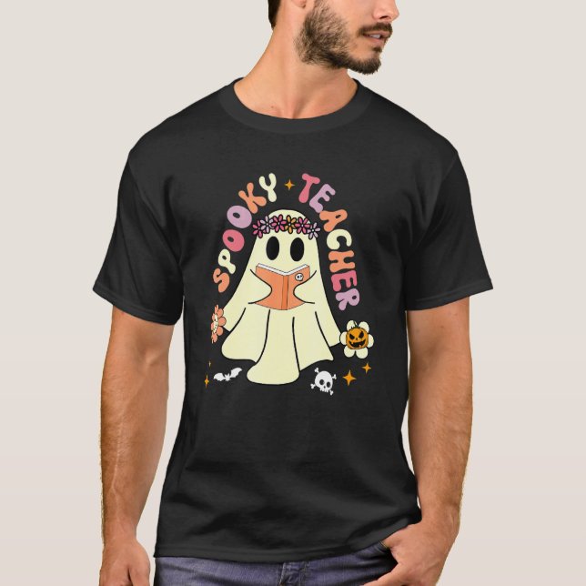 Spooky Season Retro Spooky Teacher Halloween Costu T-Shirt (Front)