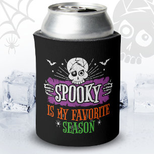 Spooky Season Scary Skeleton Bats Funny Halloween Can Cooler