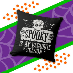 Spooky Season Scary Skeleton Bats Funny Halloween Throw Pillow