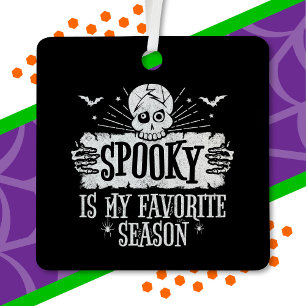 Spooky Season Scary Skeleton Bats Happy Halloween Metal Ornament