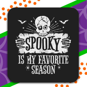 Spooky Season Scary Skeleton Bats Happy Halloween Square Sticker