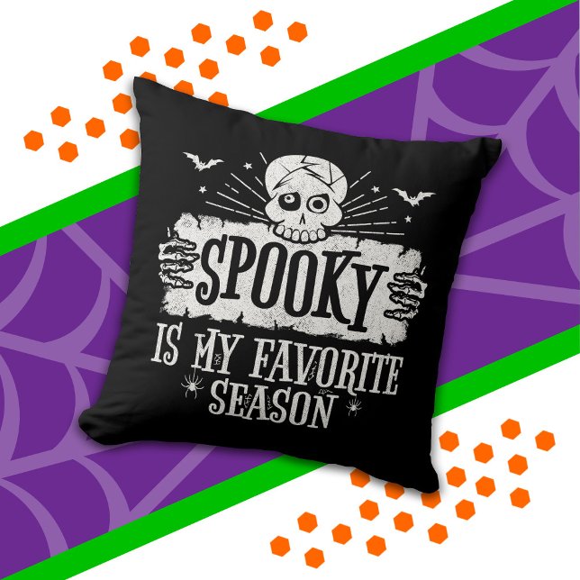 Spooky Season Scary Skeleton Bats Happy Halloween Throw Pillow (Creator Uploaded)