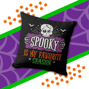 Spooky Season Scary Skeleton Bats Happy Halloween Throw Pillow
