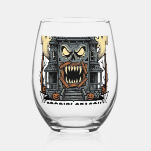 Spooky Season Shirt Vintage Engraving Halloween De Stemless Wine Glass