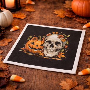 Spooky Season Skull and Pumpkin Halloween Party Napkin