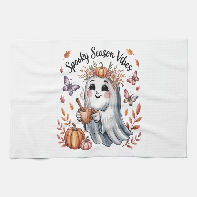 Spooky Season Vibes Ghost Kitchen Towel (Horizontal)