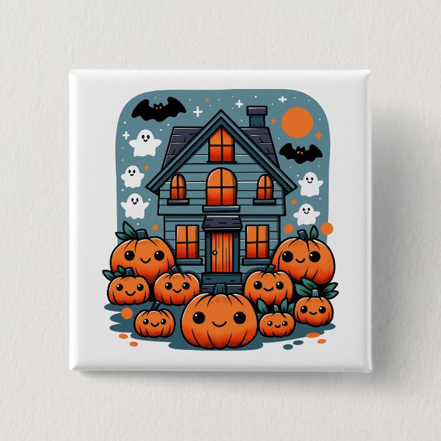 Spooky Season Vibes Halloween Pumpkins Custom 2 Inch Square Button (Front)