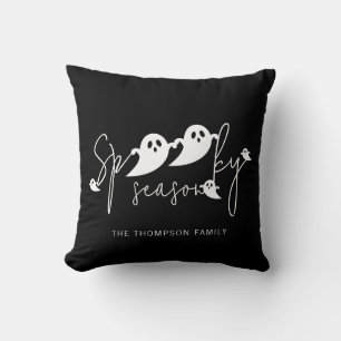 Spooky Season White Ghosts Family Name Halloween Throw Pillow