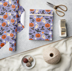 Spooky Seasonal Lavender Halloween Pattern Wrapping Paper