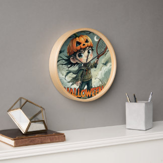 Spooky Serve:  Tennis Pumpkin Poster Clock