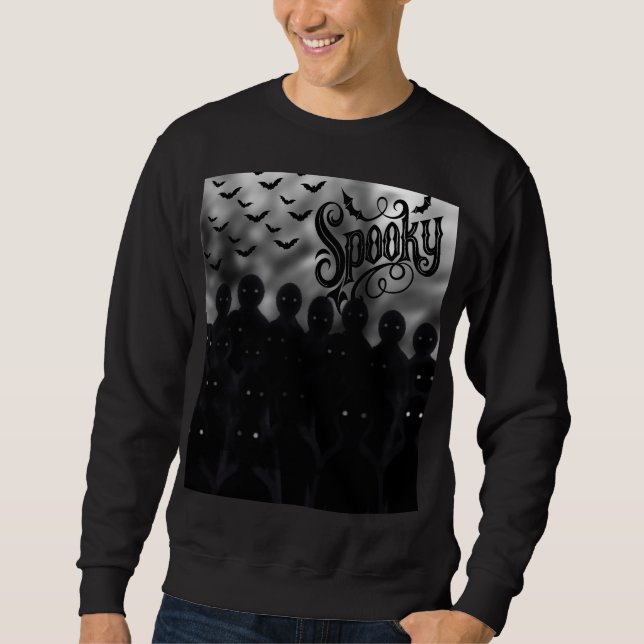 Spooky Shadow Crowd Halloween Flying Bats Graphic Sweatshirt (Front)