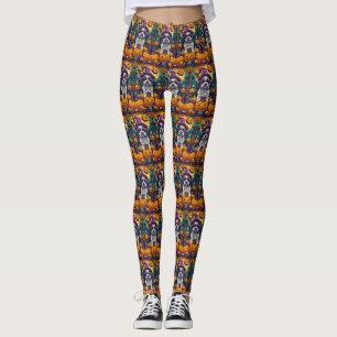 Spooky Shih Tzu Dog Halloween Witch And Pumpkin Leggings