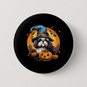 Spooky Shih Tzu Dog Witch Halloween 2 Inch Round Button