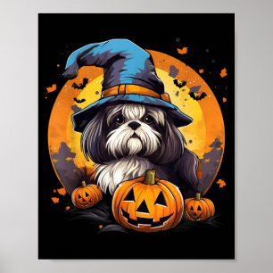 Spooky Shih Tzu Dog Witch Halloween Poster