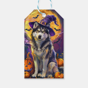 Spooky Siberian Husky Dog Halloween Witch Pumpkin  Gift Tags