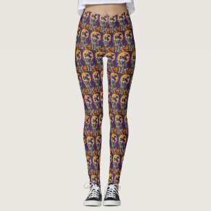 Spooky Siberian Husky Dog Halloween Witch Pumpkin  Leggings