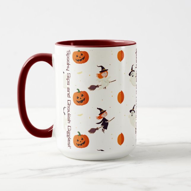 "Spooky Sips and Ghoulish Giggles!" mug for kids (Left)