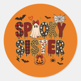 Spooky Sister Halloween   Leopard Print Mix Classic Round Sticker