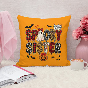 Spooky Sister Halloween Leopard Print Mix Throw Pillow