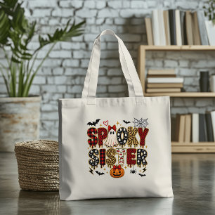 Spooky Sister Halloween Leopard Print Mix Tote Bag