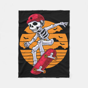 Spooky Skateboarding Skeleton Funny Skater  Fleece Blanket