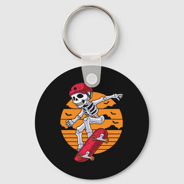 Spooky Skateboarding Skeleton Funny Skater  Keychain (Front)