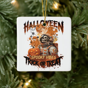 Spooky Skeleton Astronaut Halloween Ornament