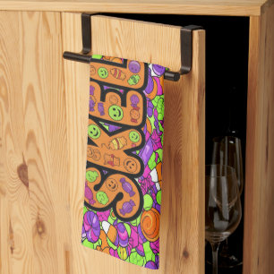 Spooky Skeleton Candy Party Pattern Halloween Kitchen Towel