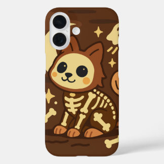 Spooky Skeleton Cat and Ghost  iPhone 16 Case