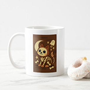 Spooky Skeleton Cat and Ghost Classic Mug, 11 oz Coffee Mug
