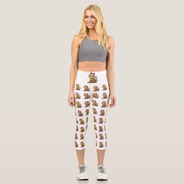 Spooky Skeleton Cat  Capri Leggings (Front)